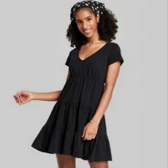 Wild Fable XS Black Short Sleeve Babydoll Mutiple Tiered Dress - Picture 3 of 13